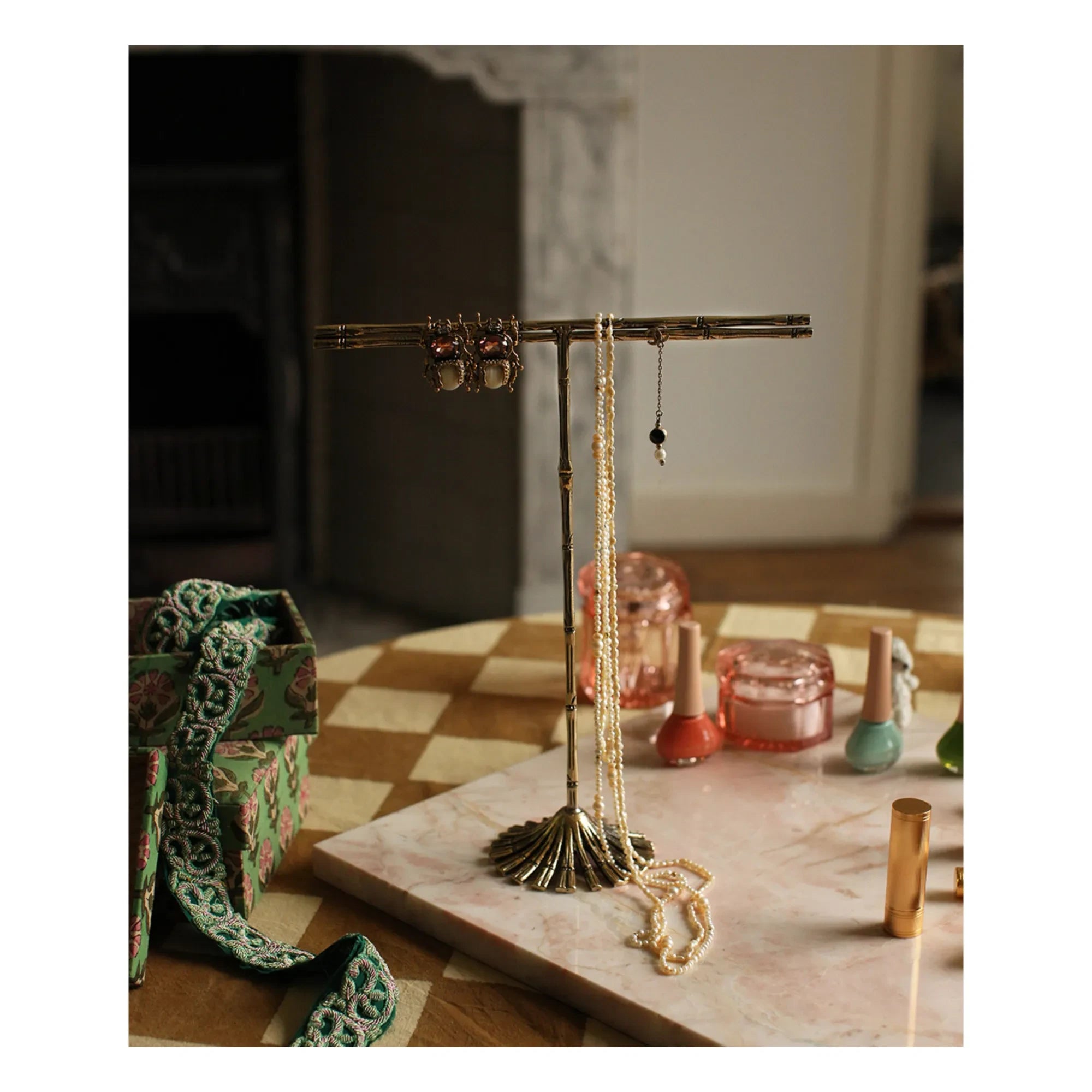 Doing Goods - Frida Bamboo Recycled Brass Jewelry Holder | Gold Brown