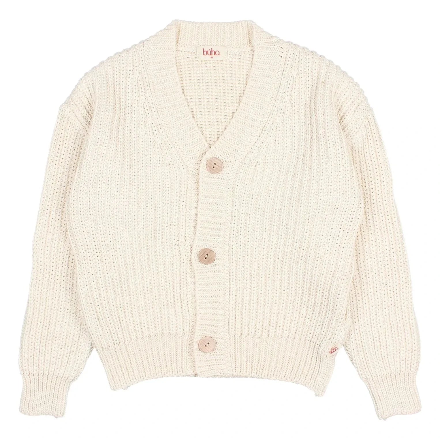 Búho - Organic cotton V-neck ribbed cardigan | Off-white