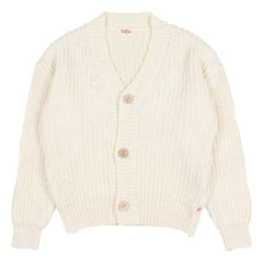 Búho - Organic cotton V-neck ribbed cardigan | Off-white