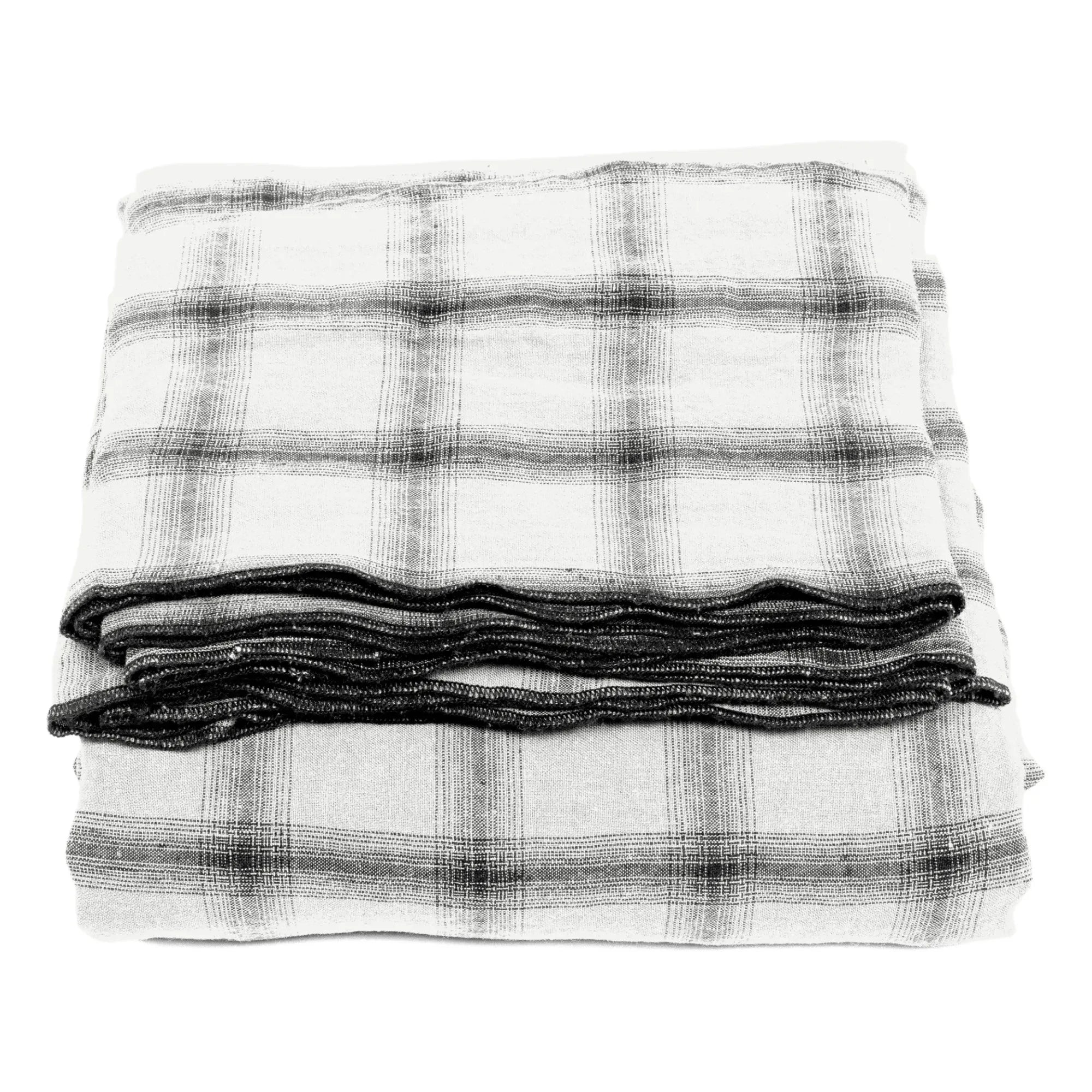 Le Monde Sauvage - Highlands Checked Washed Linen Tablecloth | White