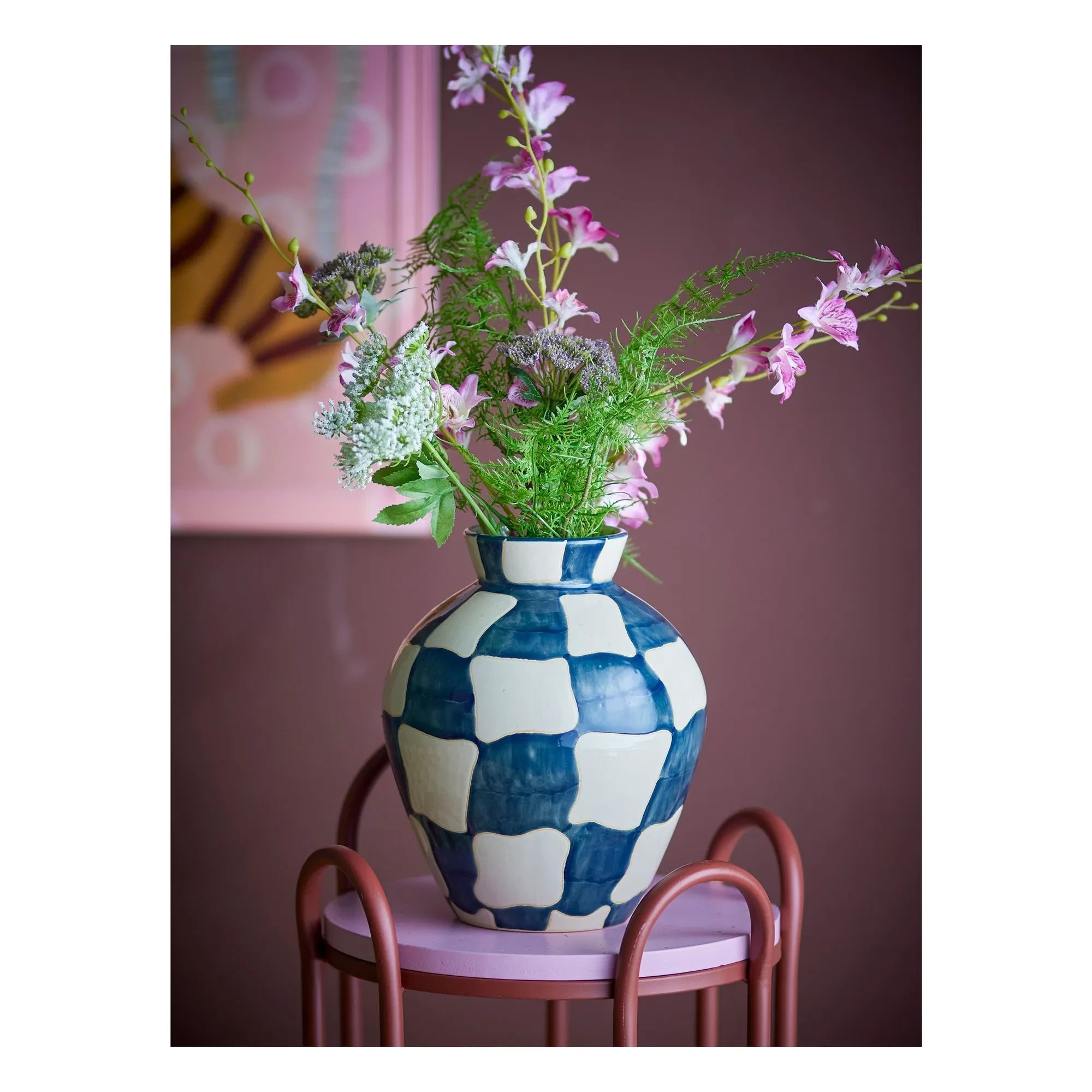 Bloomingville - Checkered Stone Ceramic Vase | Blue
