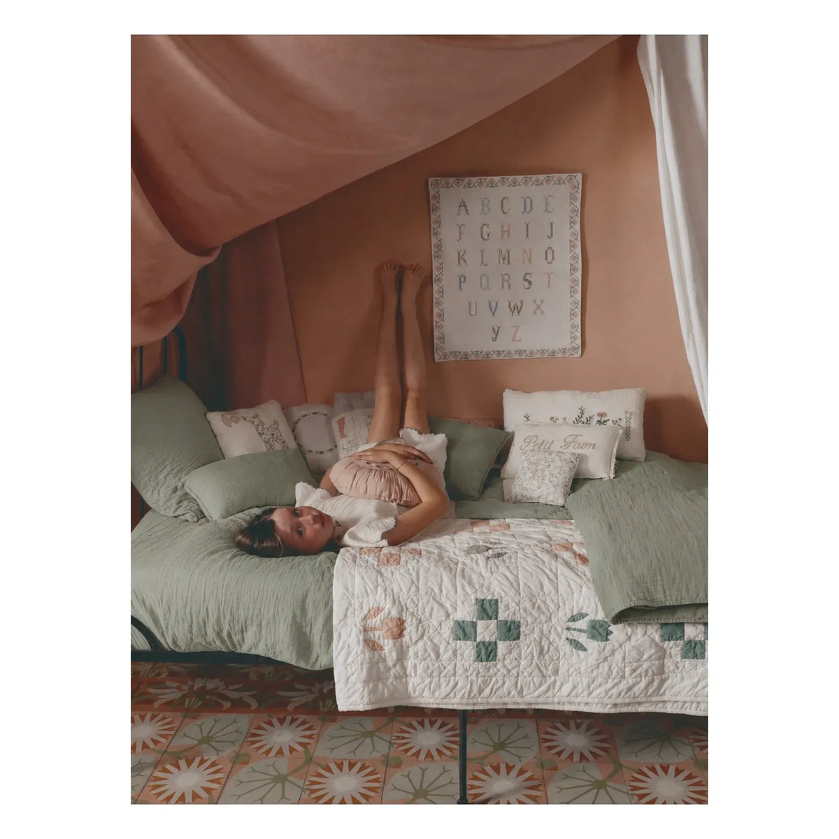 Editions Aimable - Paulette duvet cover set | Moss Green Gauze Fabric