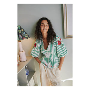 SISSEL EDELBO - Lotta Striped Organic Cotton Blouse | Green