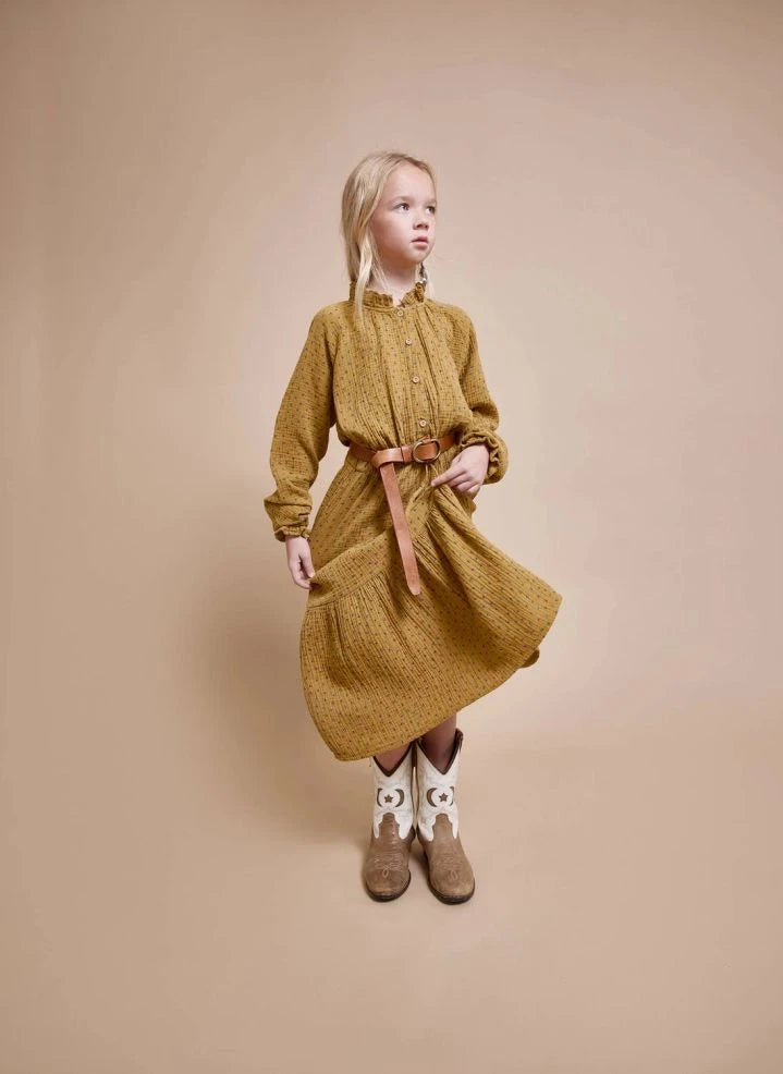Búho - Organic cotton gauze tulle ruffled dress | Oker