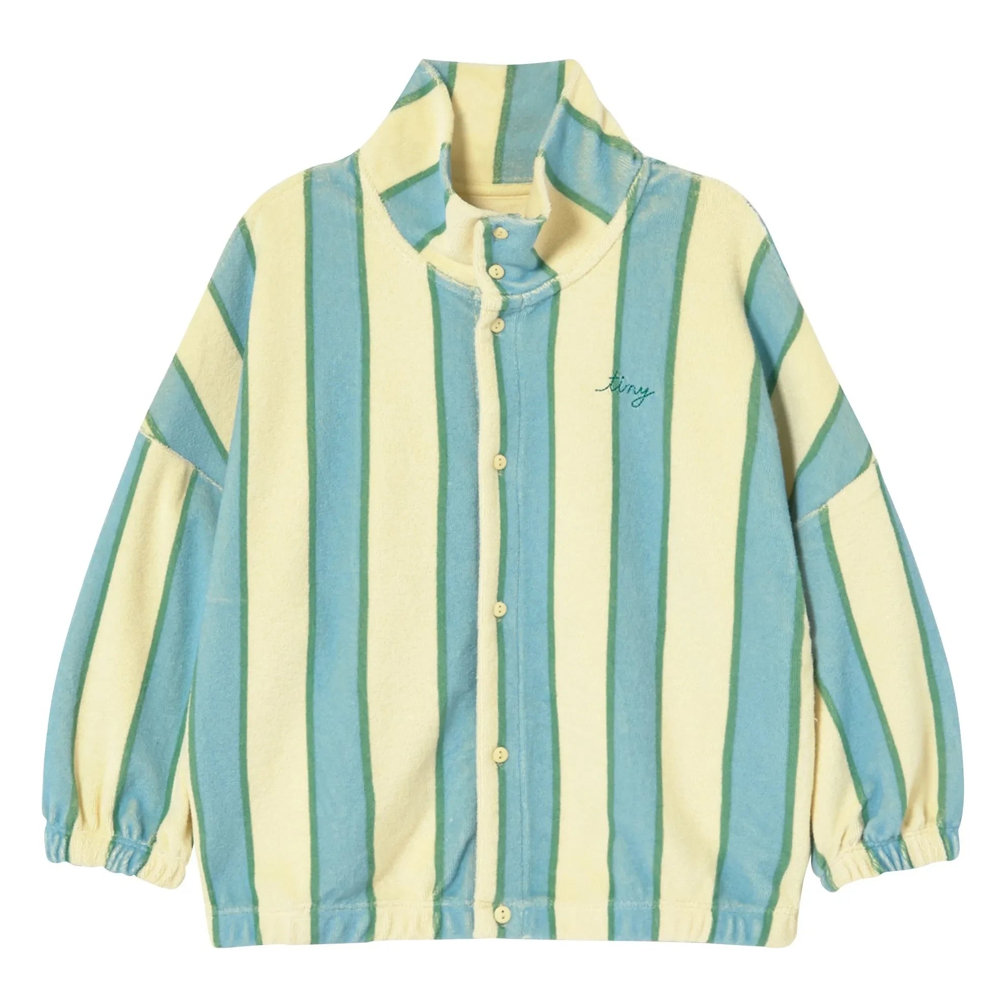 Tinycottons - Organic Cotton Striped Pullover with Buttoned Stand Collar | Light Yellow