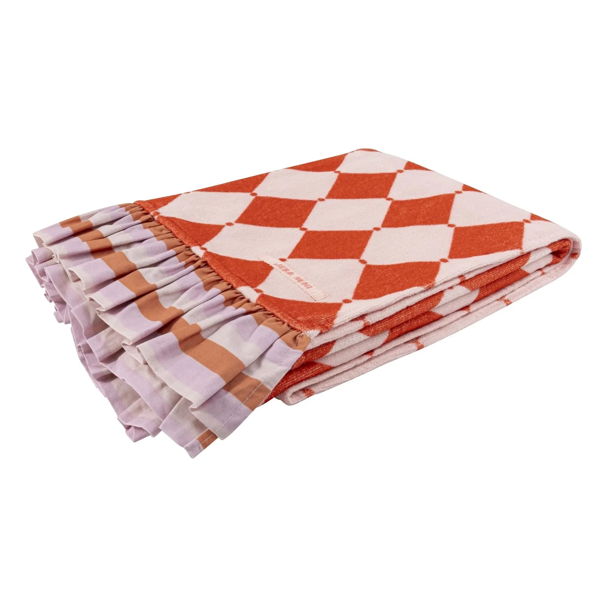 Jera Mini - Peshtemal Towel with Ruffles Losange Terry Fabric | Pink