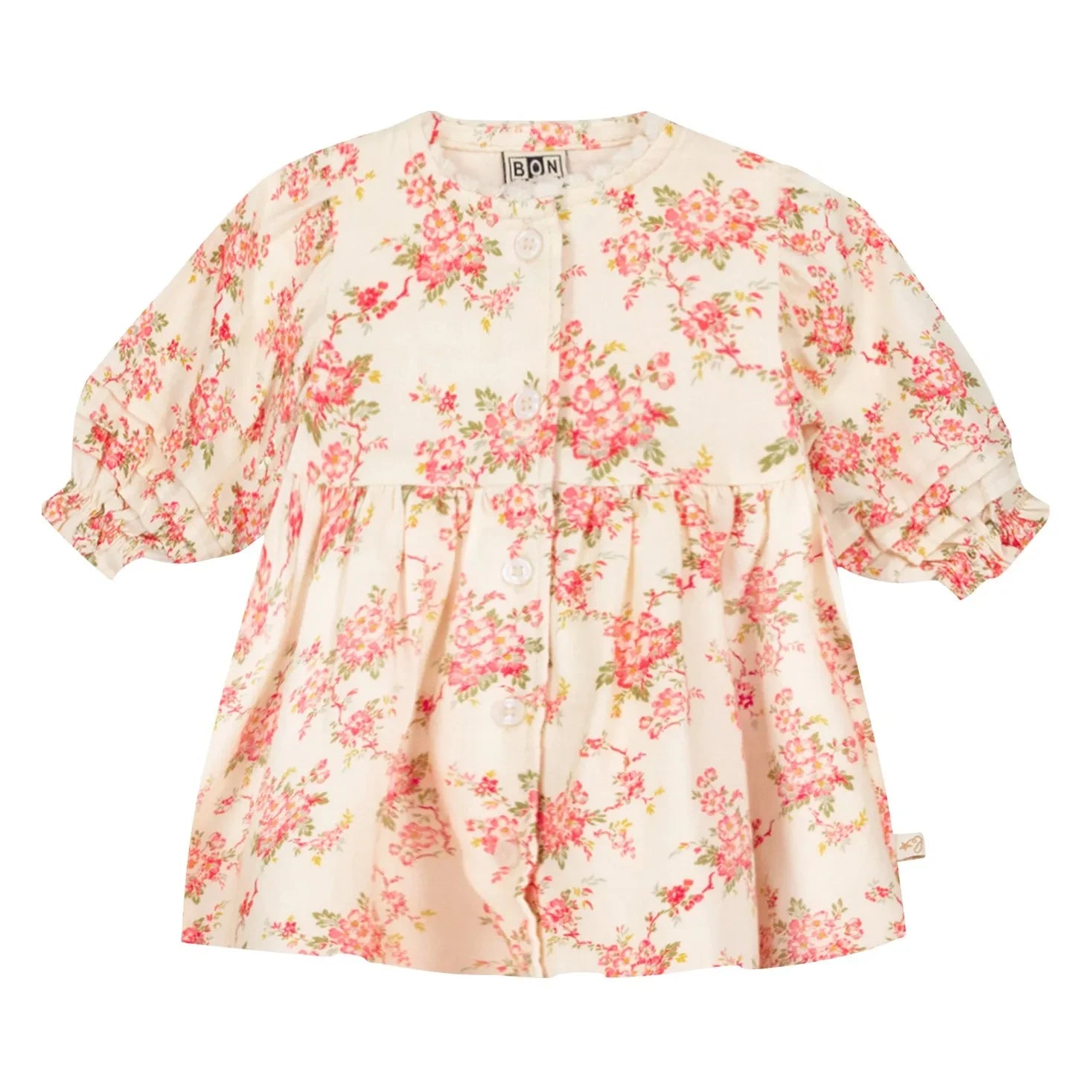 Bonton - Şakayık Çiçekli Elbise | Ekru