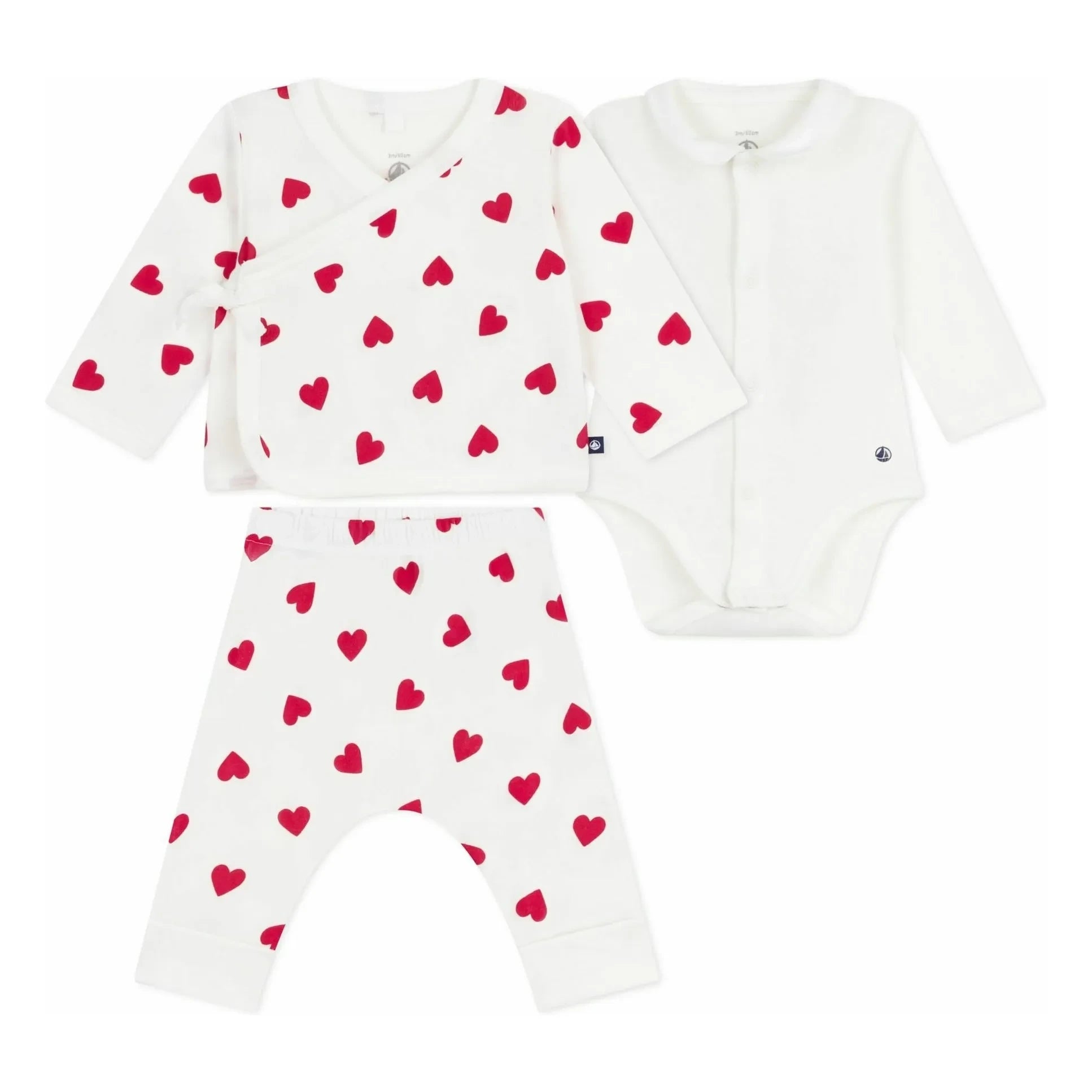 Petit Bateau - 2-Piece Body and Pajama Set Organic Cotton Hearts | White