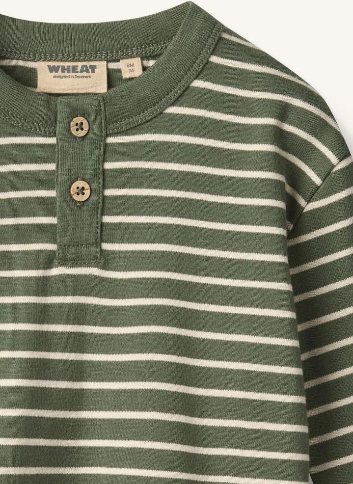 Wheat - Osvald Striped Organic Cotton T-shirt | Dark green