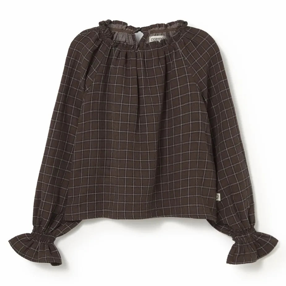 Cozmo - Artis Checked Organic Cotton Blouse | Dark Brown
