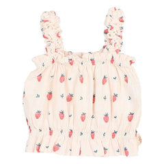 Búho - Organic Cotton Strawberry Ruffle Top | Cream