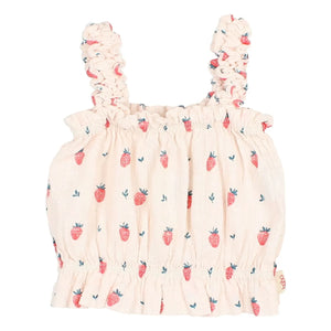 Búho - Organic Cotton Strawberry Ruffle Top | Cream