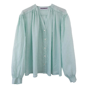 THEAVANT - Vintage V-Neck Cotton Blouse | Green Water