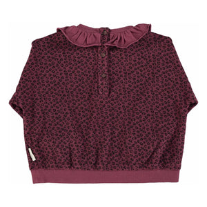 Piupiuchick - Ruffled Collar Sweatshirt Leopard Organic Cotton | Aubergine
