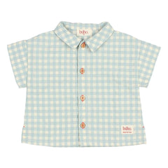 Owl - Gingham Seersucker Organic Cotton Baby Shirt | Aqua