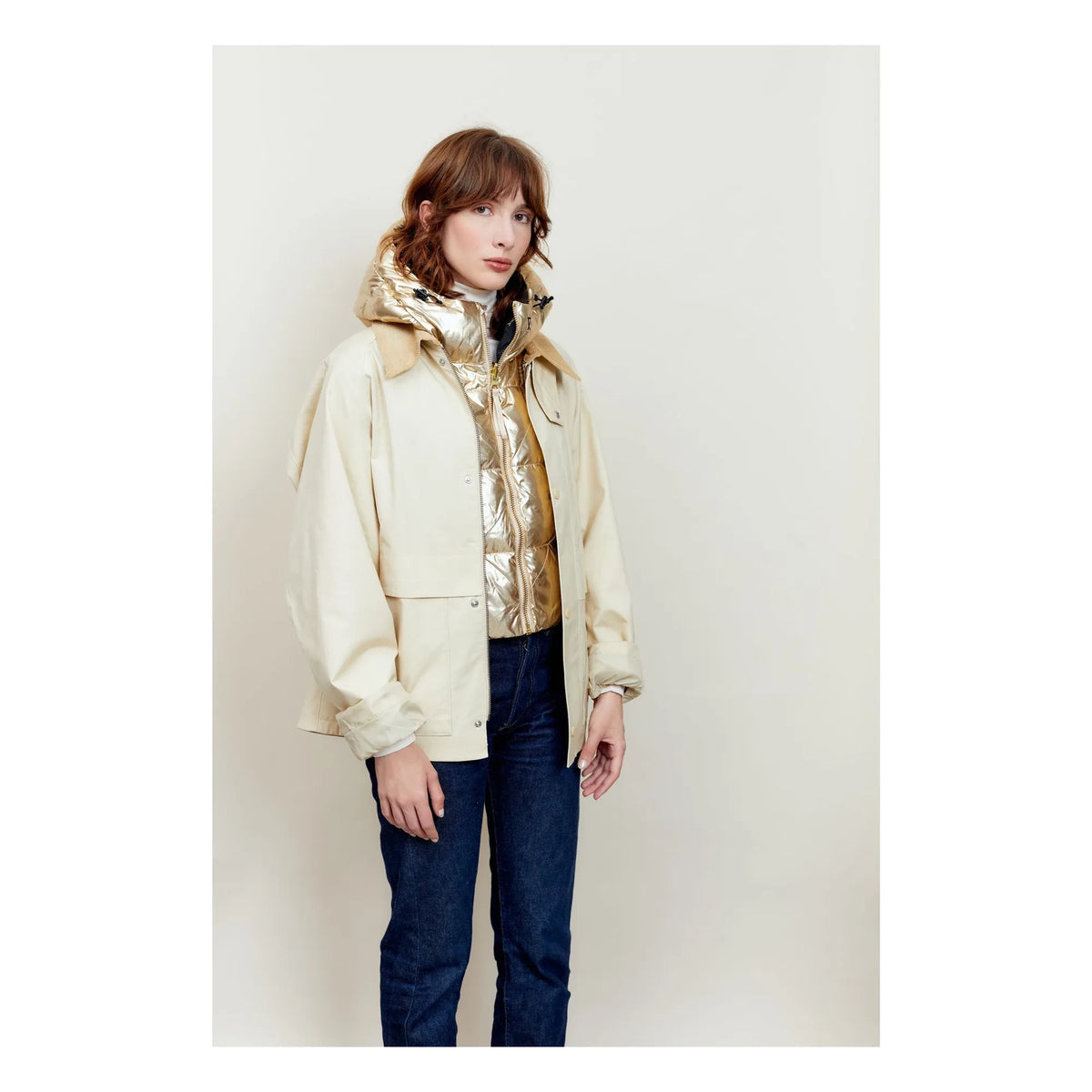 Fudoon - Metallic Reversible Doudoune Hooded Sweatshirt | Gold