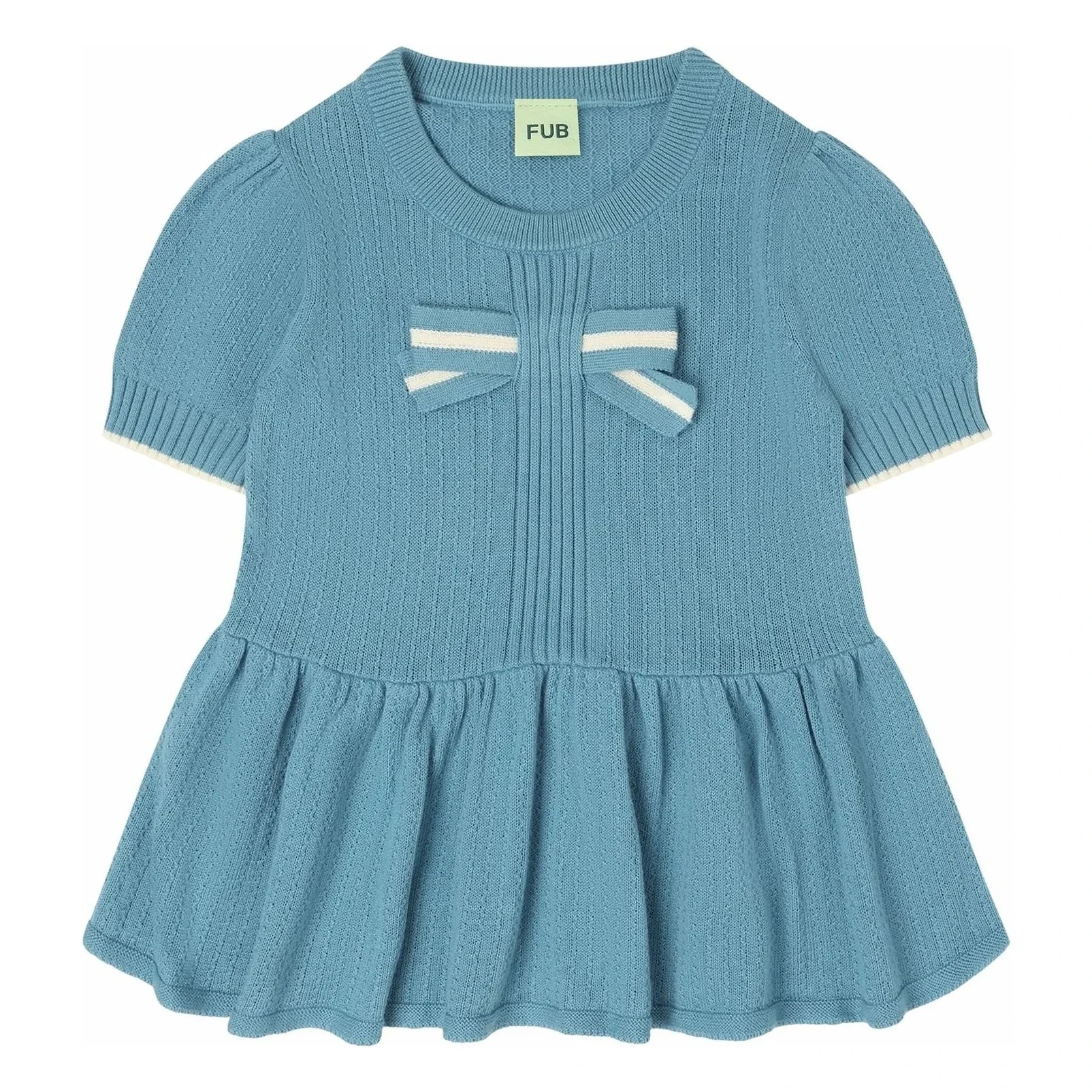FUB - Bow T-Shirt Fine Knit Organic Cotton | Azure Blue