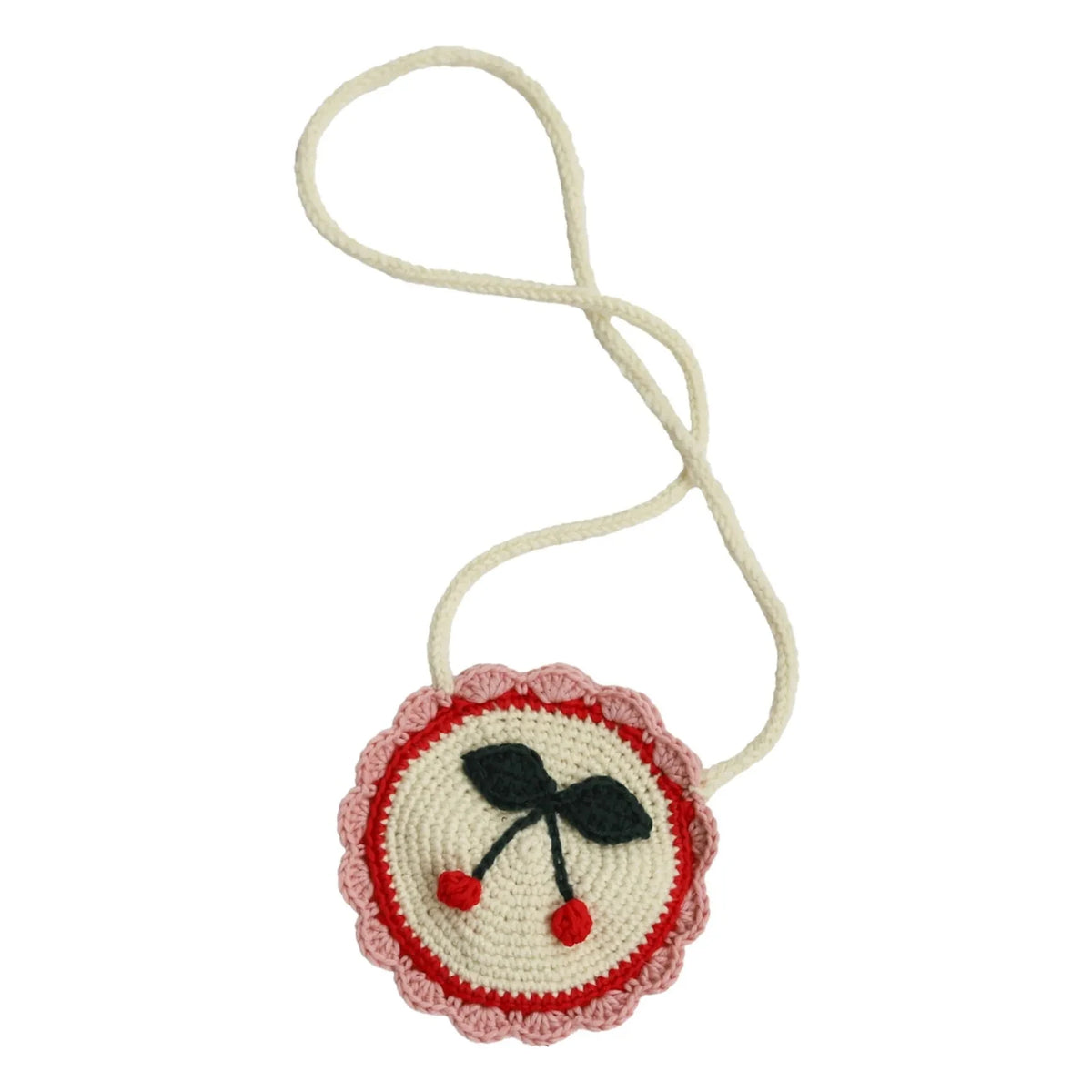 Kalinka - Cherry Wool Crochet Bag | Cream