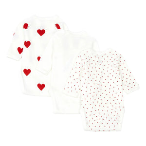 Petit Bateau - Pack of 3 Heart Cross-Strap Organic Cotton Rompers | Red