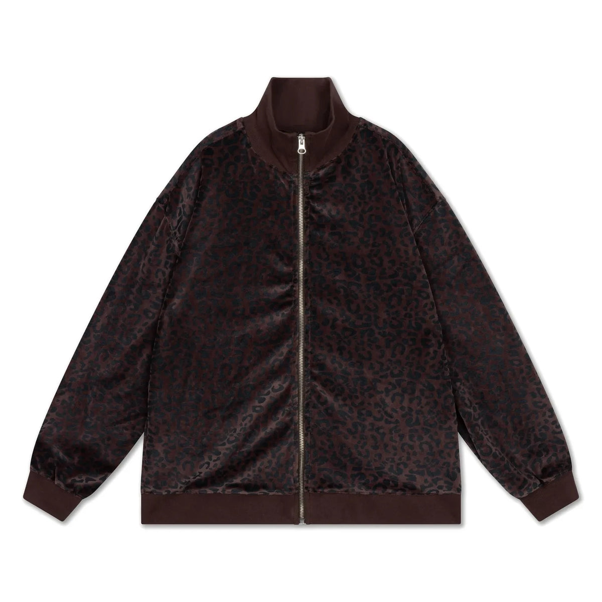 Repose AMS - Organik Pamuklu Leopar Desenli Fermuarlı Sweatshirt | Kahverengi
