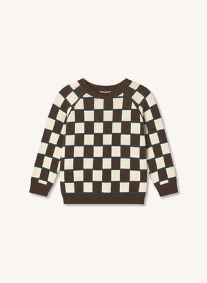 Fliink - Nova Square Patterned Organic Cotton Sweater | Brown