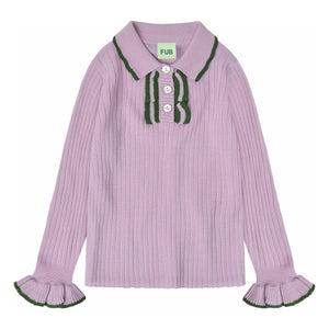 FUB - Polo Neck Thin Merino Wool Knit with Ruffle | Mauve