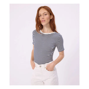 Petit Bateau - Striped Ribbed Organic Cotton Bodysuit | Navy Blue