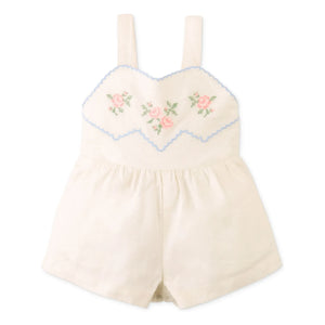Gingersnaps - Linen Embroidered Genny Romper | Ecru