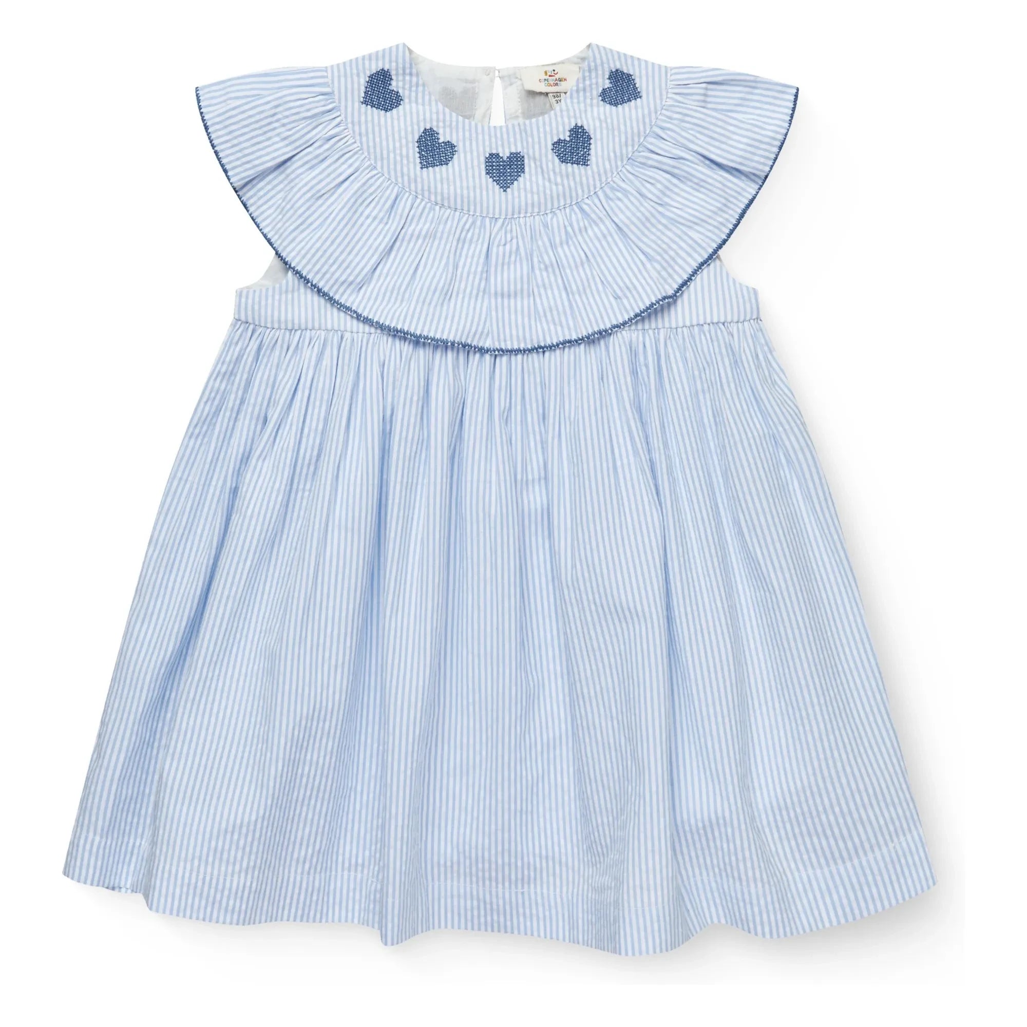 Copenhagen Colors - Striped Seersucker Organic Cotton Dress | Light Blue
