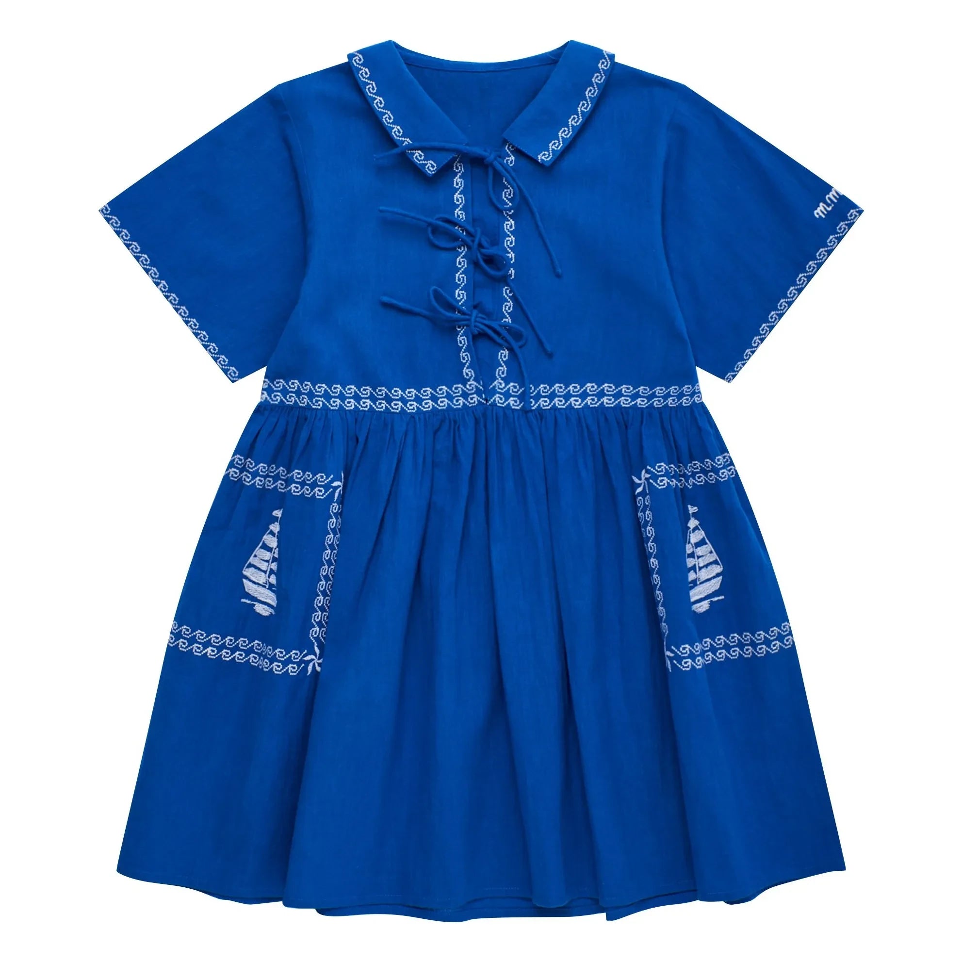 Maison Mangostan - Blue Embroidered Voiles Dress