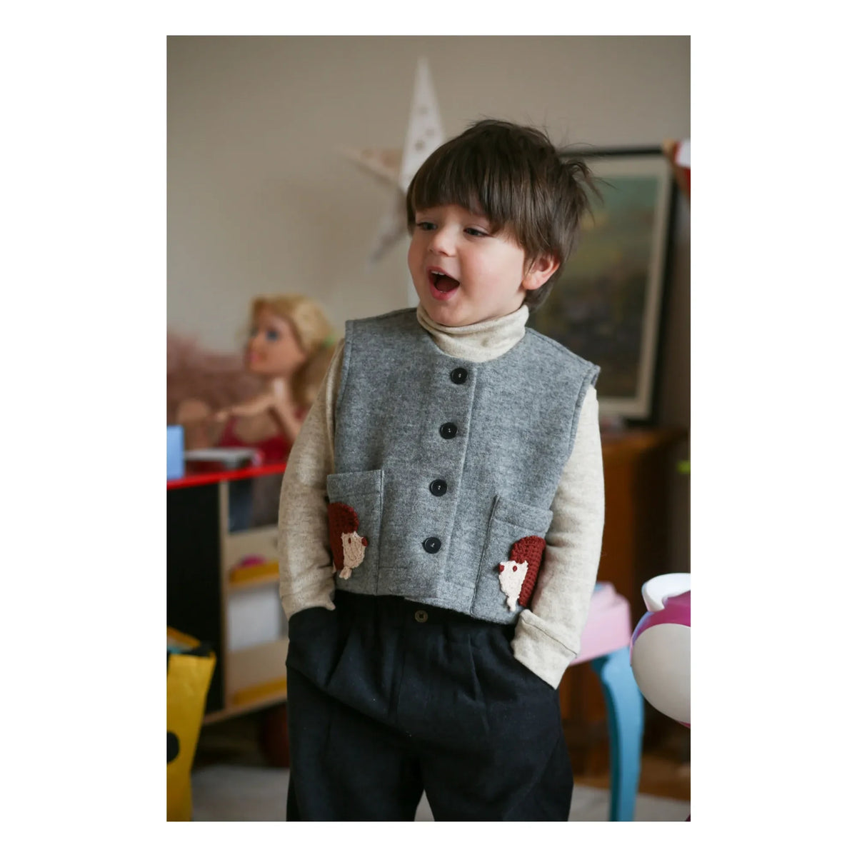 Kalinka - Hedgehog Felt Wool Sleeveless Vest | Gray