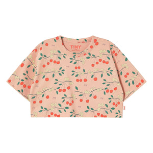 Tinycottons - Crop Kirazlar Organik Pamuk Tişört | Pembe
