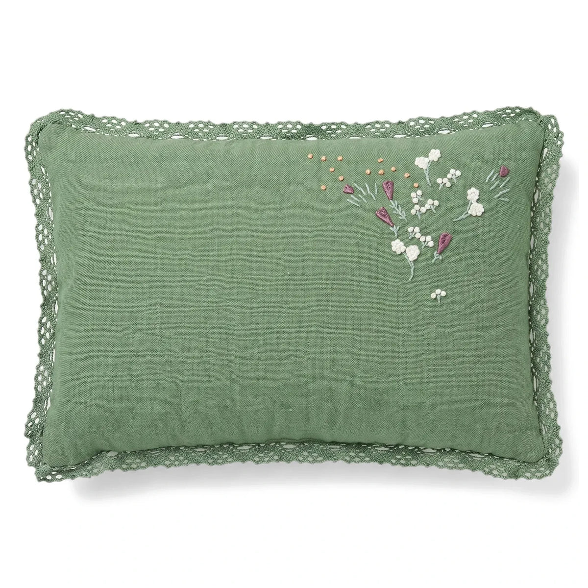 Editions Aimable - Camille Flower Cushion | Dark Green Gauze Fabric