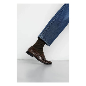 Augusta - Zoe Crocodile Pattern Loafer Shoes | Chocolate