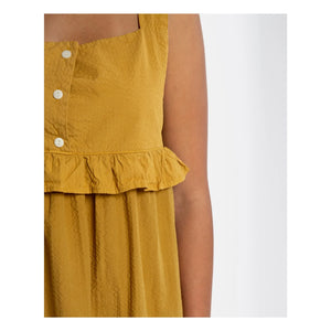Matona - Mi-Long Ruffle Dress Organic Cotton | Mustard