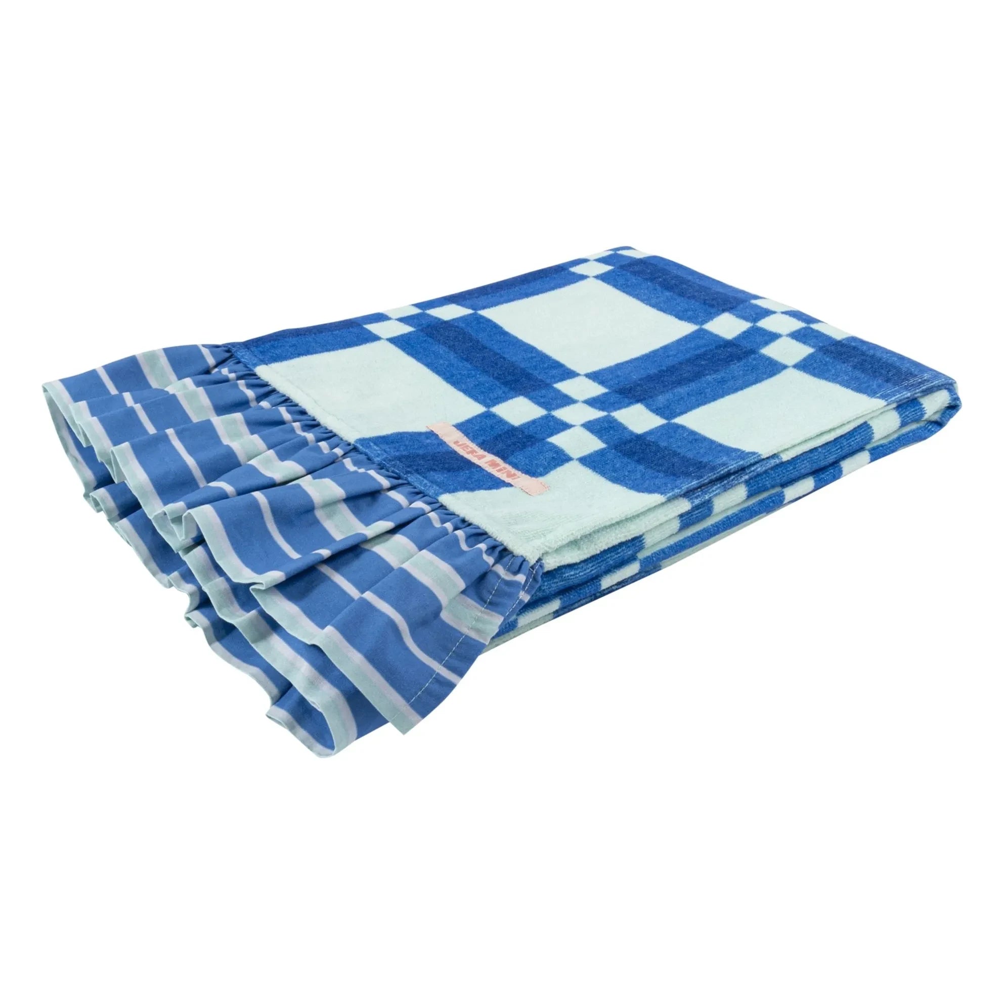 Jera Mini - Blue Towel with Ruffles and Checkered Pattern | Blue