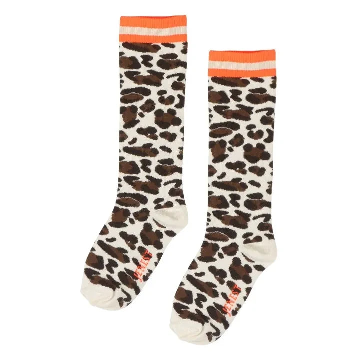 Jenest - Chic Calf-Length Leopard Organic Cotton Socks | White