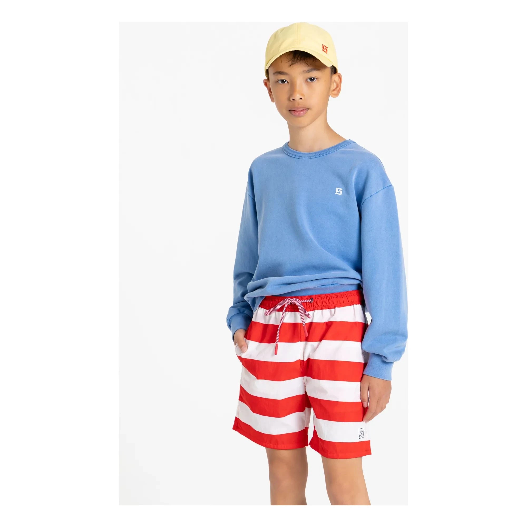 Smallable Kid - Archie Striped Swim Shorts | Dark Red