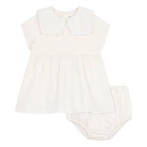 Petit Bateau - Linen and Organic Cotton Sailor Collar Dress and Bloomer Set | White