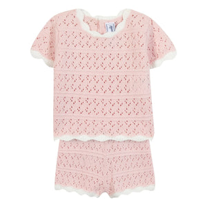 Tartine et Chocolat - Pointelle T-Shirt and Shorts Set | Light Pink