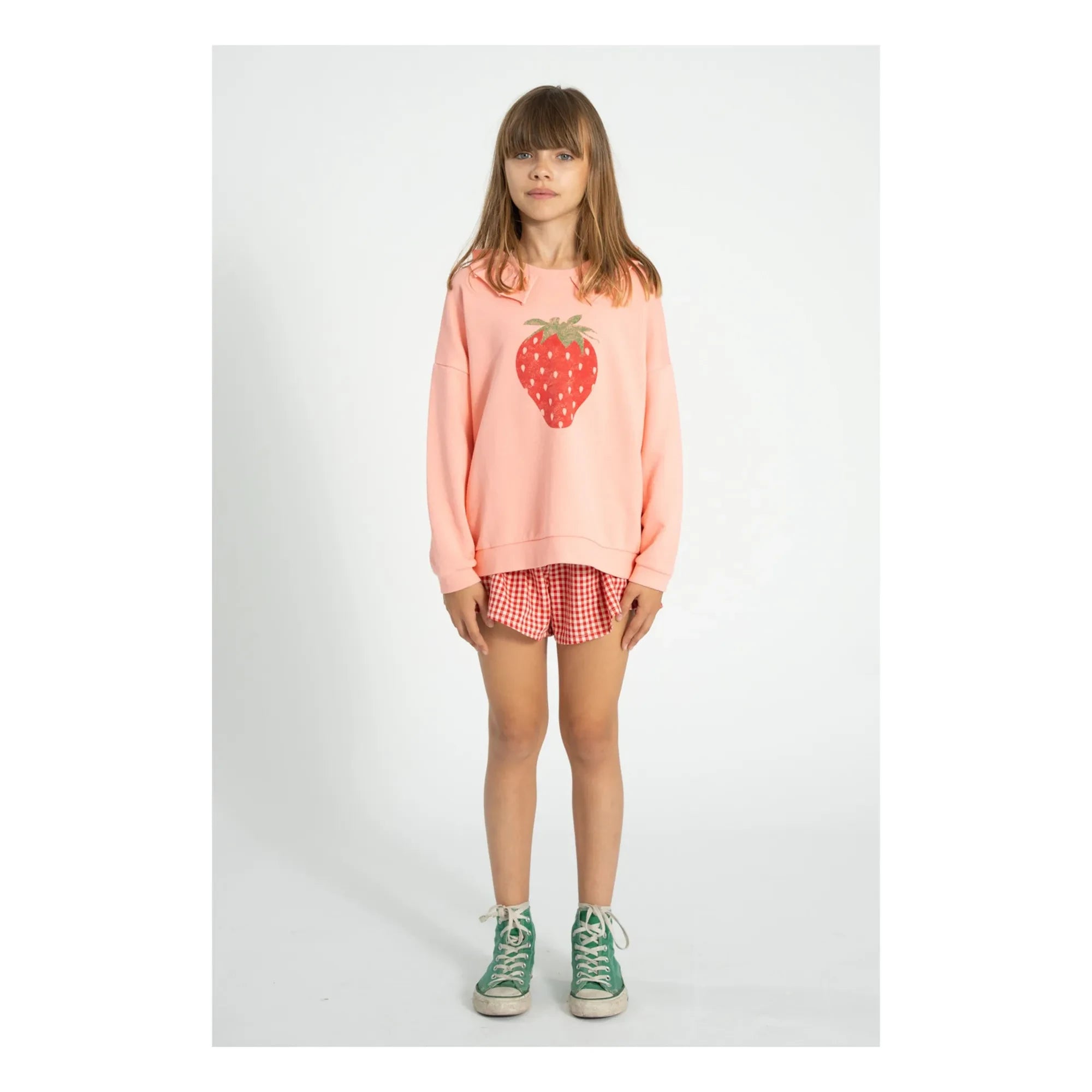 Piupiuchick - Strawberry Organic Cotton Ruffled Sweatshirt | Pink