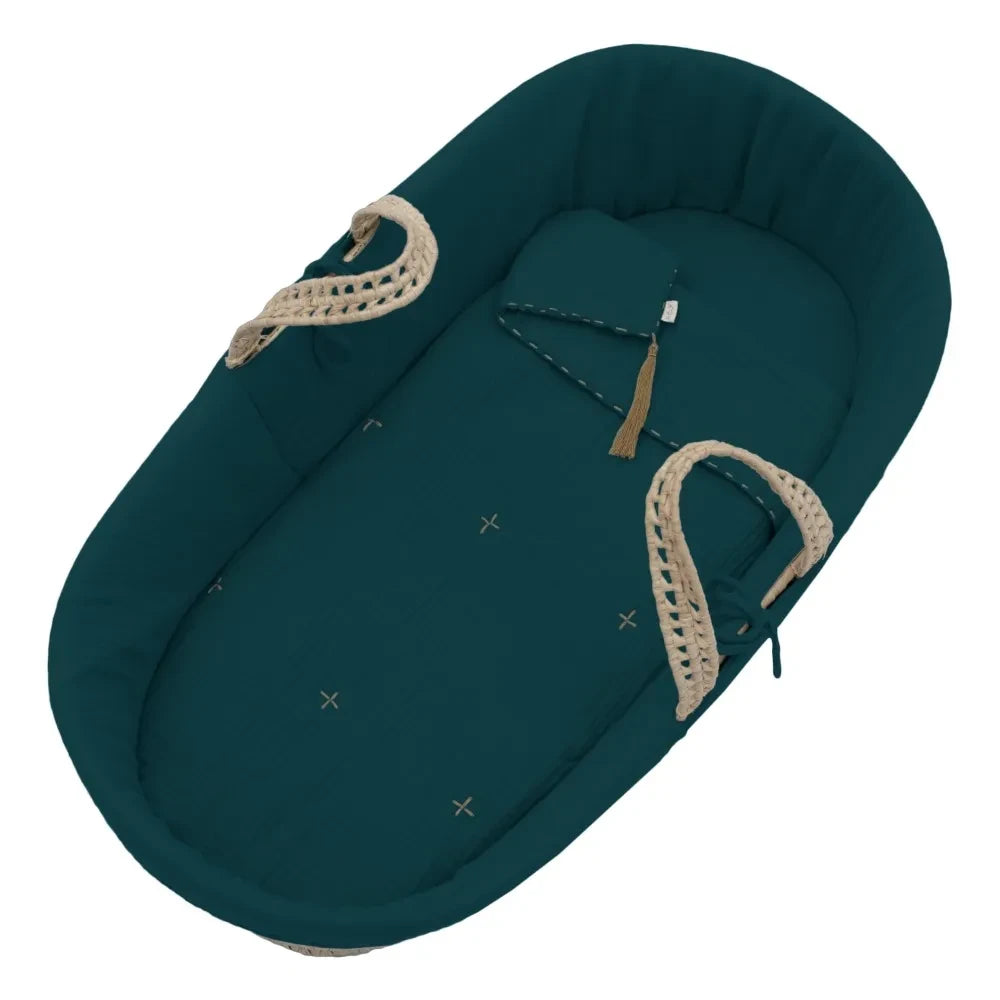 Numero 74 - Organic Cotton Bedding Set for Moses Basket | Teal Blue S022