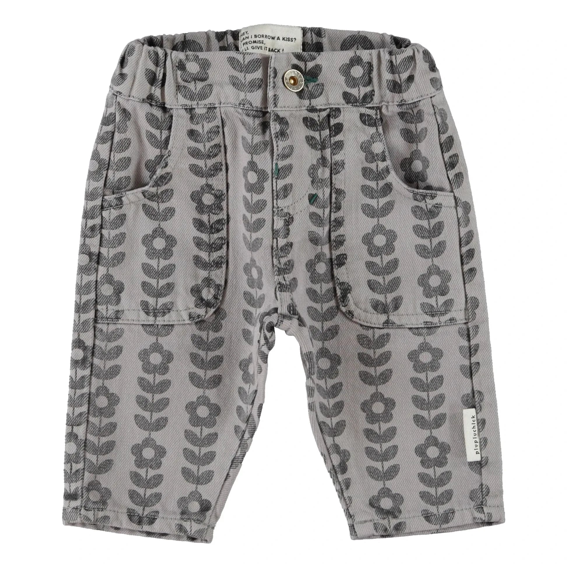 Piupiuchick - Organic Cotton Floral Baby Trousers | Gray