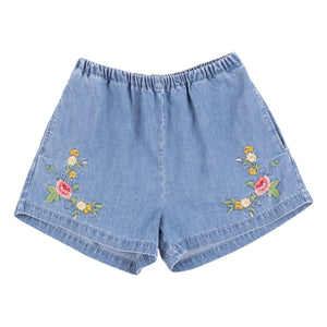 Babe & Tess - Luisa Embroidered Denim Shorts | Light Blue