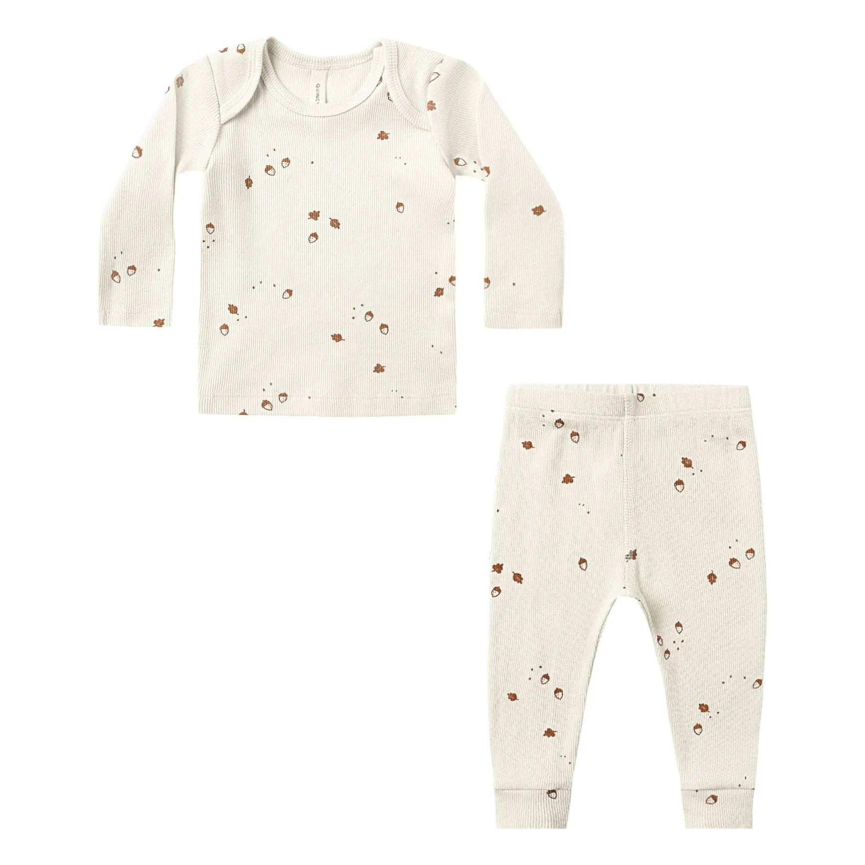 Quincy Mae - Organic Cotton Hazelnut Ribbed Top and Leggings Set | Ecru