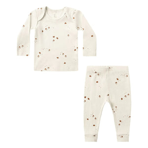 Quincy Mae - Organic Cotton Hazelnut Ribbed Top and Leggings Set | Ecru