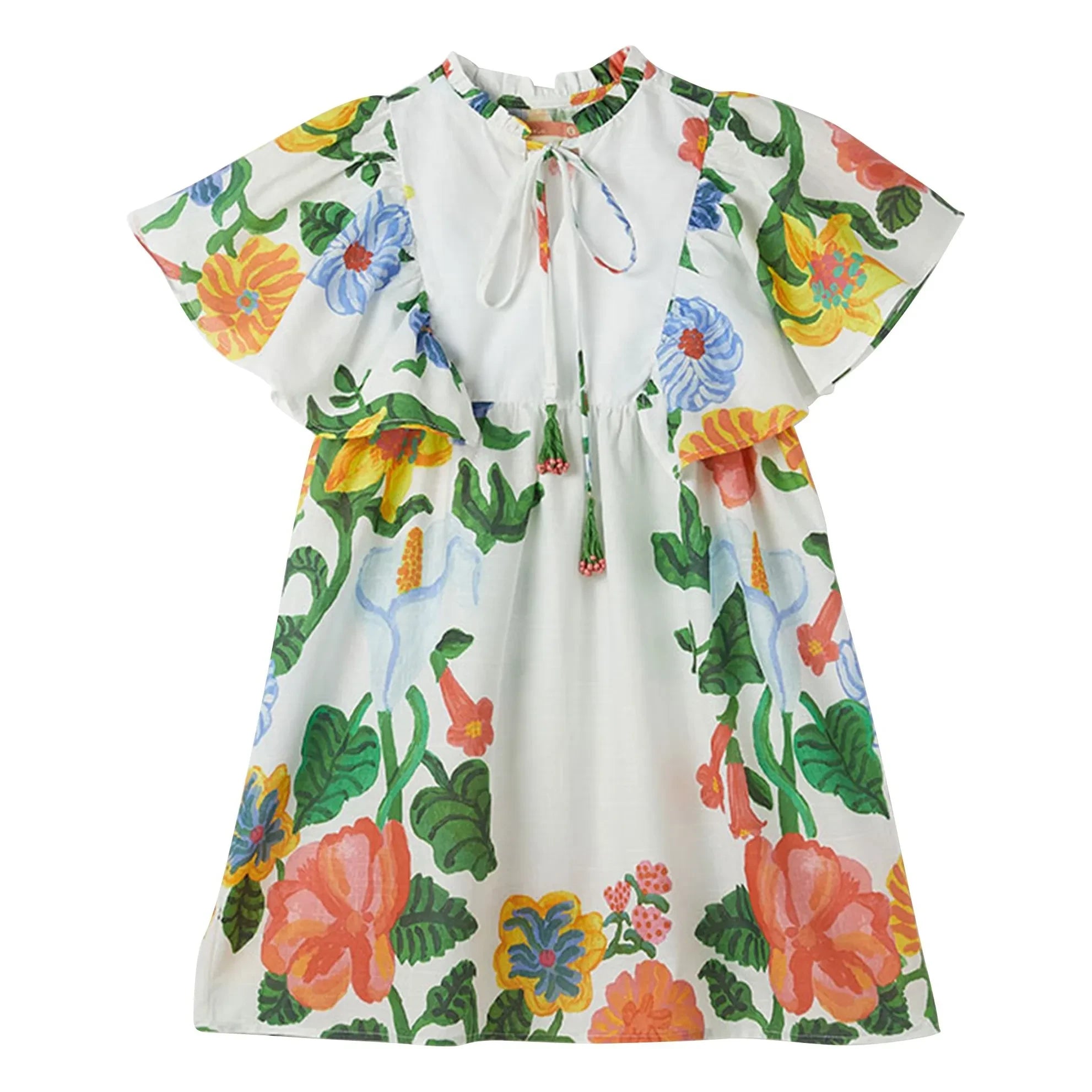 Fabula - Floral Pattern Ruffle Sleeve Dress | White