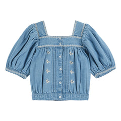 Emile et Ida - Embroidered Chambray Blouse | Denim