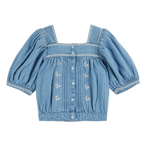 Emile et Ida - Embroidered Chambray Blouse | Denim