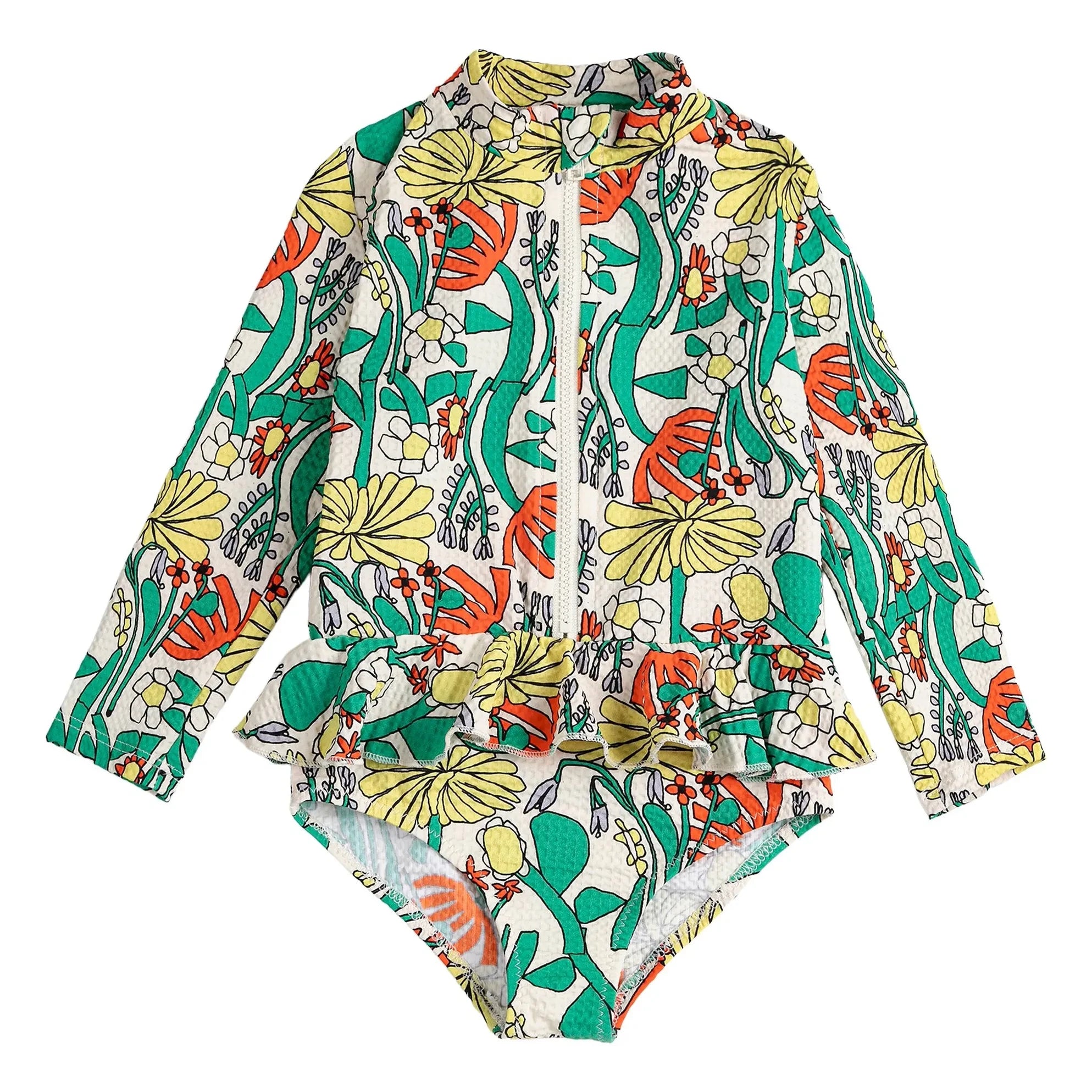 Bobo Choses - Long Sleeve Swimsuit with Floral Pattern Made from Recycled Fiber | Ecru